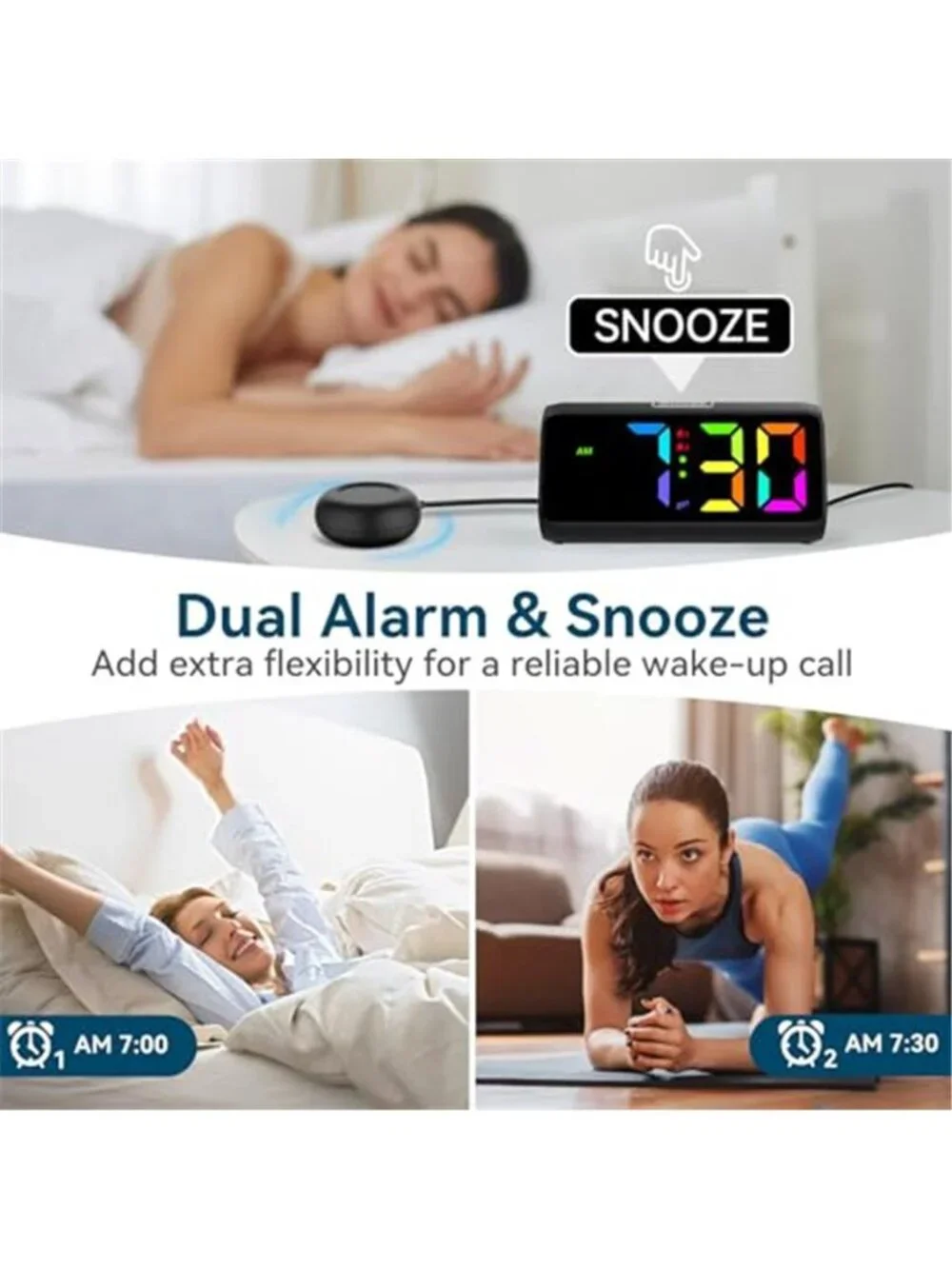 Loud Alarm Clock Heavy Sleepers Bed Shaker RGB Digital Clock Vibrating